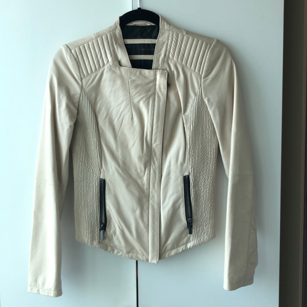 Zara | Cream Moto Faux Leather Jacket